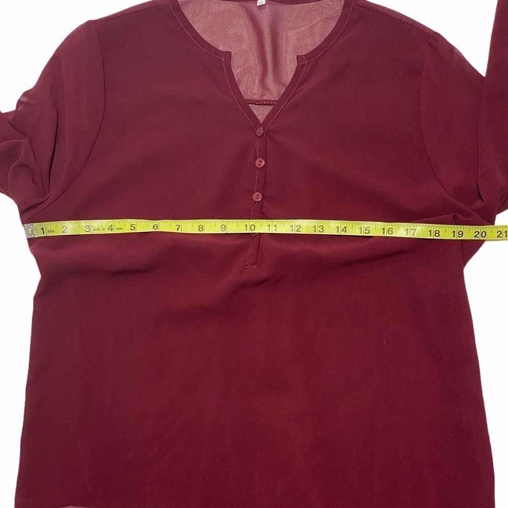 V-NECK Sheer Red Henley Button Blouse Size XXL - Picture 7 of 10